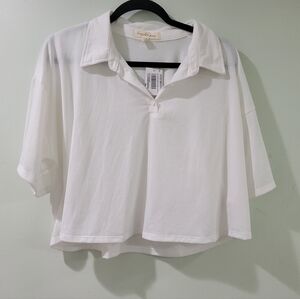 NWT KENSINGTON GREY White Cropped Collored Polo Xxl